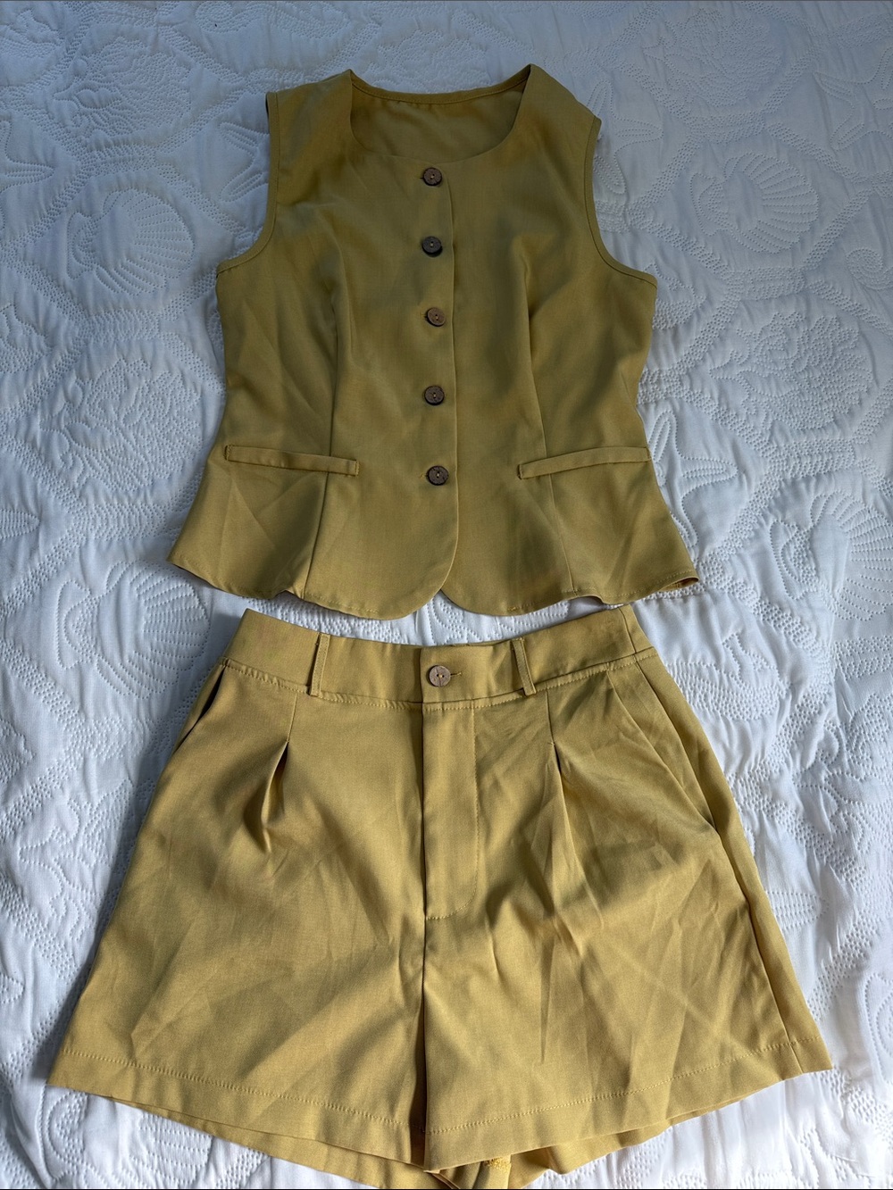 SHEIN Mustard Yellow Tailored Vest & High-Waist Shorts Set